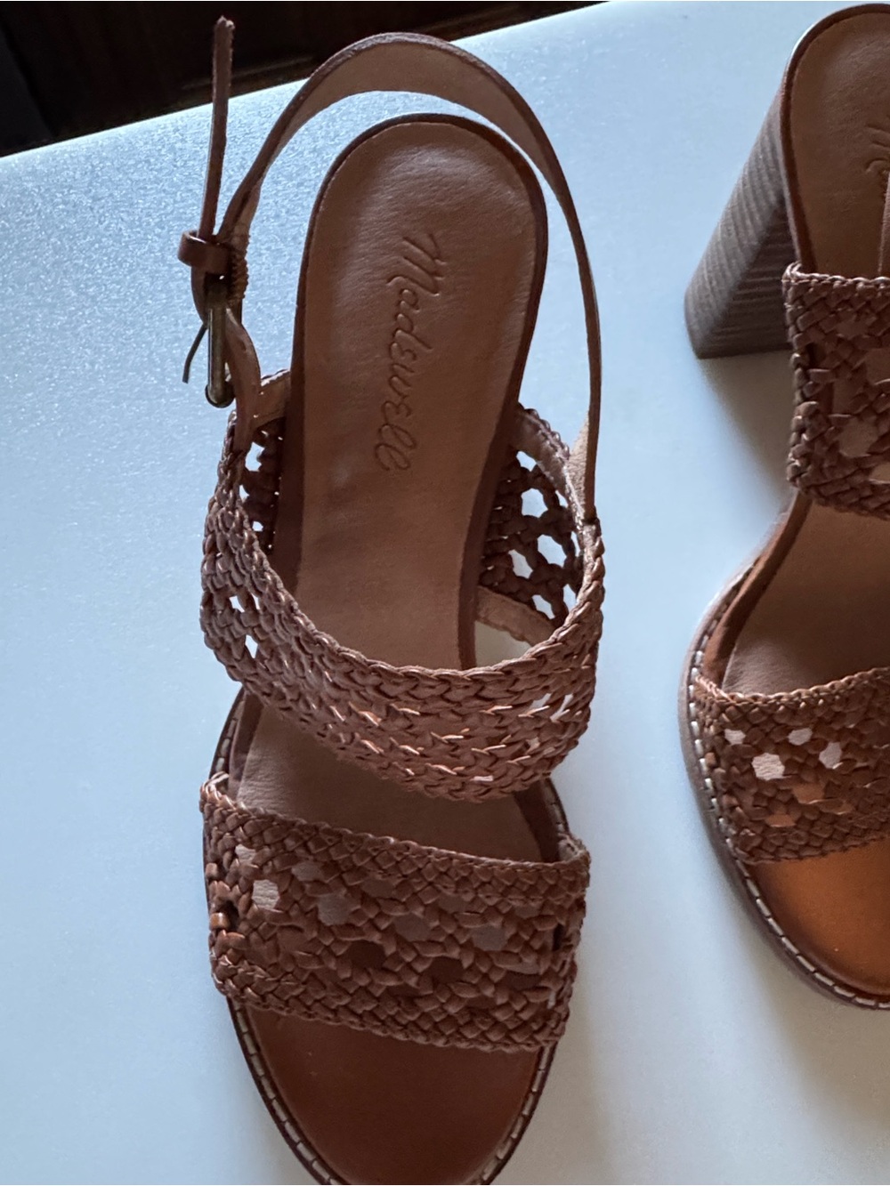 Madewell Tan Woven Leather Block Heel Sandals - Picture 3 of 5